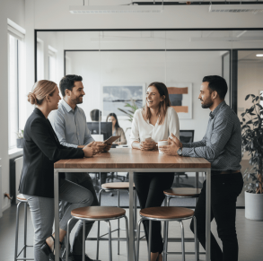 Un groupe de personne discutant autour d'une table